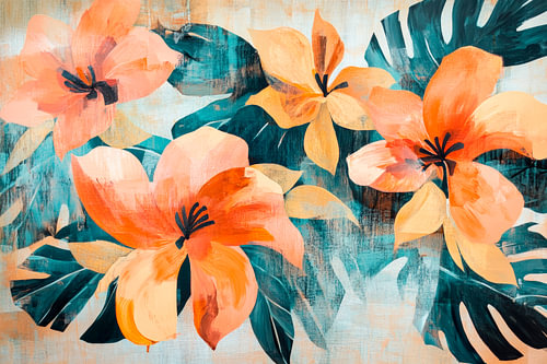 Kleurrijke bloemencompositie met bladeren
