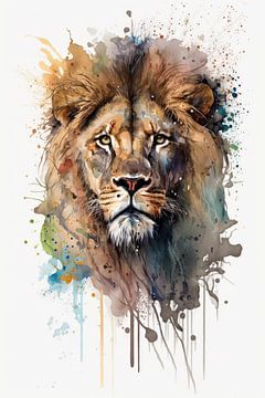 Lion - Watercolour by New Future Art Gallery