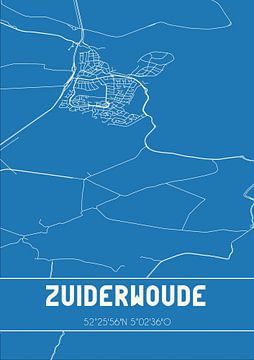 Blauwdruk | Landkaart | Zuiderwoude (Noord-Holland) van MijnStadsPoster