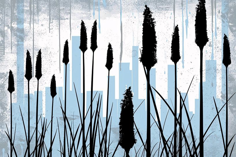 Minimalistisch silhouet van planten en skyline van Art & Soul Creations