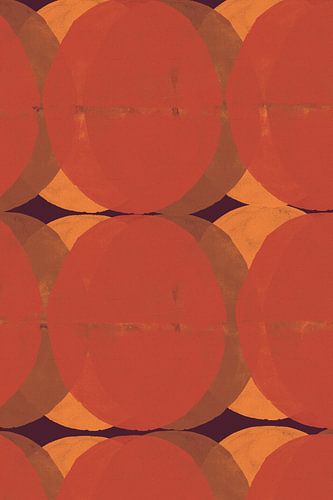 Retro geometrisch patroon. Cirkels in verbrand oranje, terra, geel op bruin.