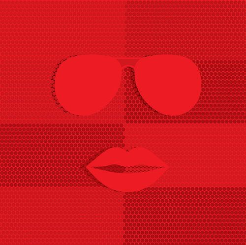 Gezicht met rode lippen en zonnebril