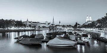 Zurich with the Grossmünster at night - monochrome by Werner Dieterich