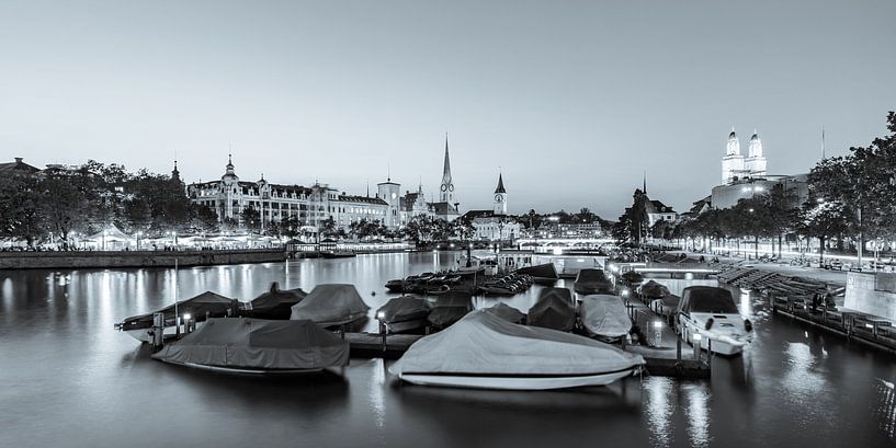 Zurich with the Grossmünster at night - monochrome by Werner Dieterich