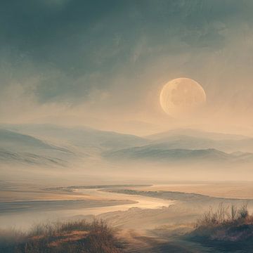 Clair de lune sur une plaine silencieuse sur Femea Stille Landschappen