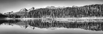 Lac de Staz en Engadine en Suisse en noir et blanc