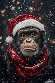 Kerst chimpansee - Winterse Feestvreugde - aap van Eva Lee