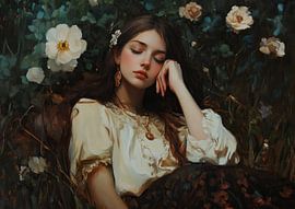 Young Woman in Natural Oasis by ARTEO Paintings