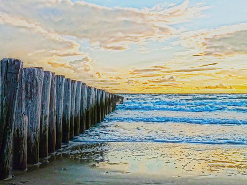 Strand Pole an den Nordseestrand in der Abenddämmerung