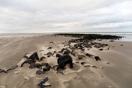 Winterse dag aan zee op het strand van Ameland aan de Nederlandse kust.