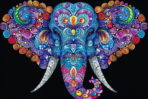 Kleurrijke olifant met gedetailleerde patronen