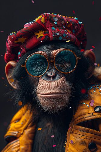 Funny monkey birthday present in 60s disco style