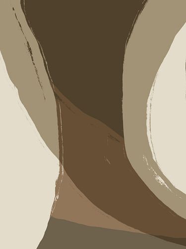 Abstracte vormen en lijnen in kaki, bruin en wit.