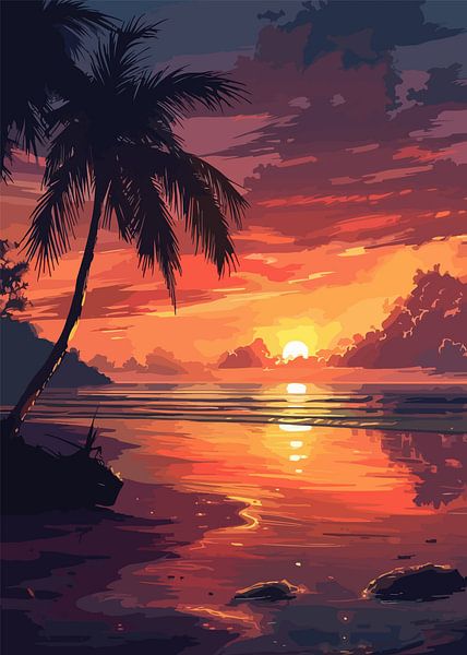 Zonsondergang en strand van Lae