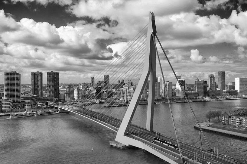 Erasmus Bridge Rotterdam in black and white by Michèle Huge