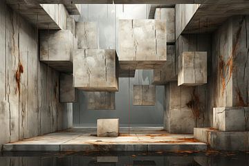 Abstract space with geometric objects made of concrete by Ton Kuijpers