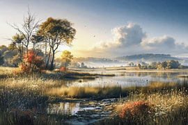 Autumnal Morning at the Misty Lake by Max Steinwald