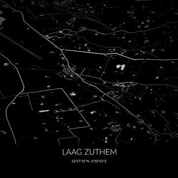 Zwart-witte landkaart van Laag Zuthem, Overijssel. van Rezona
