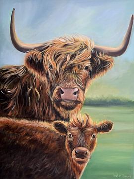 Schotse hooglander koe met kalf van Ineke Zeeuw