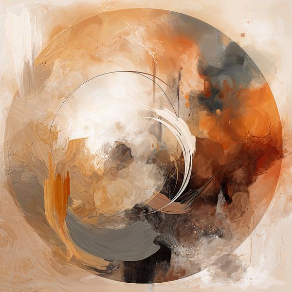 Circles: Abstract Painting in Calm Brown Shades by Wonderful Art