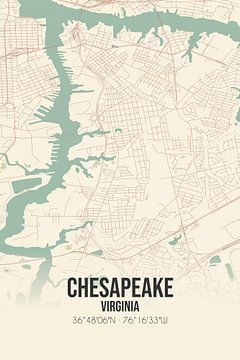 Vintage landkaart van Chesapeake (Virginia), USA. van Rezona