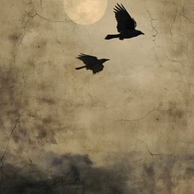 Vliegende vogels en de maan aan de hemel van IamHome Studio