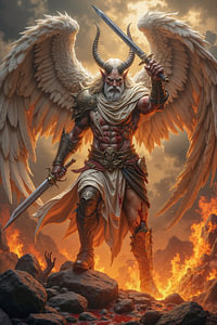 Dark Fantasy Wandbild: MALRAZIEL - Der legendäre Erzengel mit seinen Schwertern