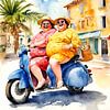 2 femmes sociables sur le scooter sur De gezellige Dames