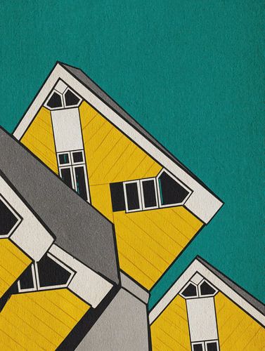 Cube Houses Yellow Turquoise