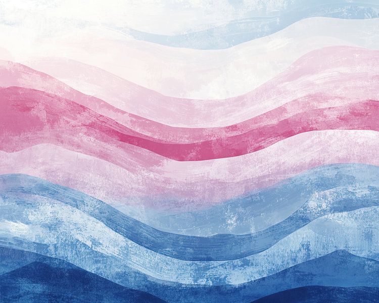 Waves | Harmonious Pink Blue Waves by Modern Collection