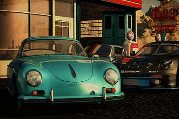 Porsche 356 bij een oud benzinestation van Jan Keteleer