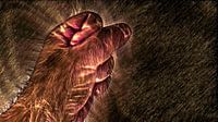 Kirlian gloed van een menselijke hand op zwart van MPfoto71 thumbnail