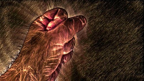 Kirlian gloed van een menselijke hand op zwart