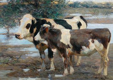 Two Cows by the Water by Antonije Lazovic