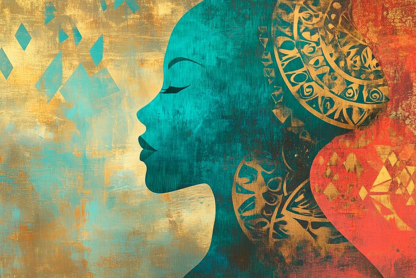 Feminine silhouette in a blaze of colour by Poster Art Shop