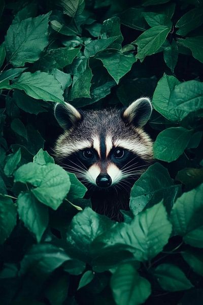 Waschbär im Grün von Poster Art Shop