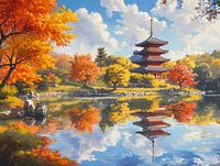 Pagode im Herbst Laub