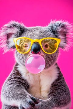 Koala met gele bril en kauwgom van Poster Art Shop