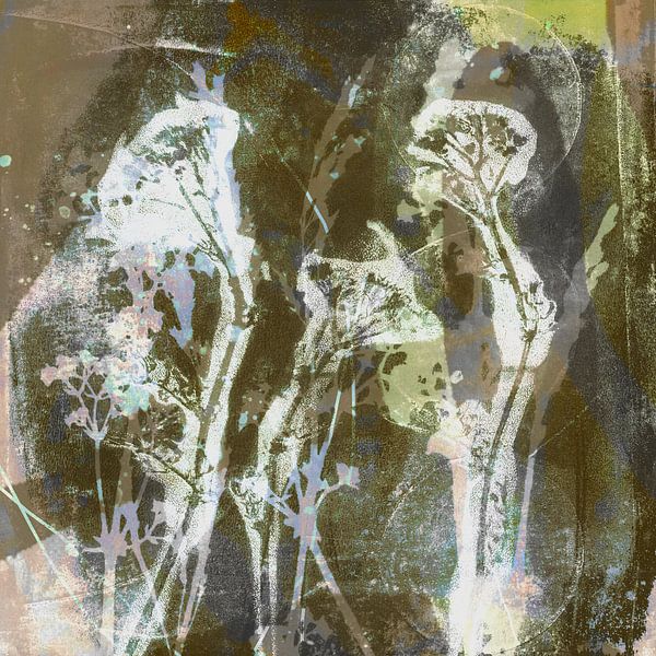 Organic Abstractions. Modern abstract botanical art. Flowers in earthy tints by Dina Dankers