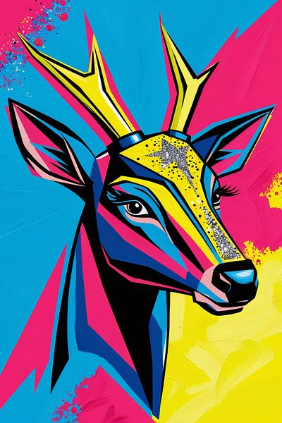 Colourful abstract deer portrait by Art & Soul Creations