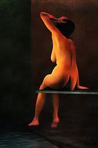 Nackte Frau - Nackte Frau über einem Schwimmbad von Jan Keteleer