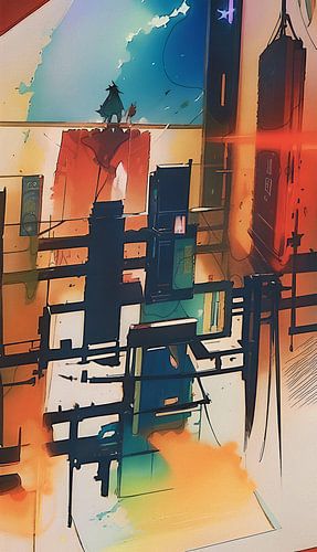 Kleurig semi abstract werk in japanse anime stijl