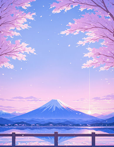 Anime Scenery Cherry Blossom Mount Fuji Japan