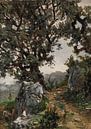 Carlos de Haes-Het landschap van de eikenboom bij de bergweg, het antieke landschap van finemasterpiece thumbnail