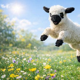 Le printemps ! Le bond printanier d'un agneau à nez noir sur Bert Quaedvlieg