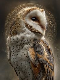 Chouette magique dans le cercle de lumière sur Erika Kaisersot