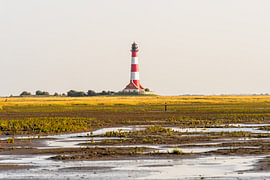 Leuchtturm Westerheversand über dem Watt