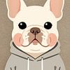 Gemütliche Französische Bulldogge im Kapuzenpulli – Minimalistische Wanddekoration für Haustiere – Charmante Französische Bulldogge im grauen Kapuzenpulli von MIROKKU