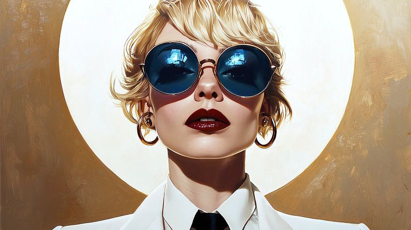 Businesswoman with blonde hair and blue sunglasses by Frank Heinz