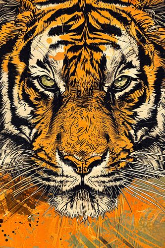 Prachtige tijger lijnkunst in dynamische kleuren